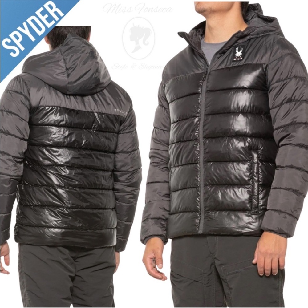 Spyder Mens Circuit Block Mixed Media Puffer Jacket Black Medium